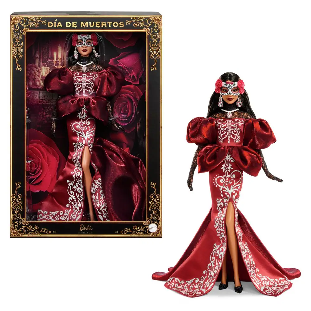 Barbie Día De Muertos Doll in Satin Mermaid Dress and Removable Calavera Mask
