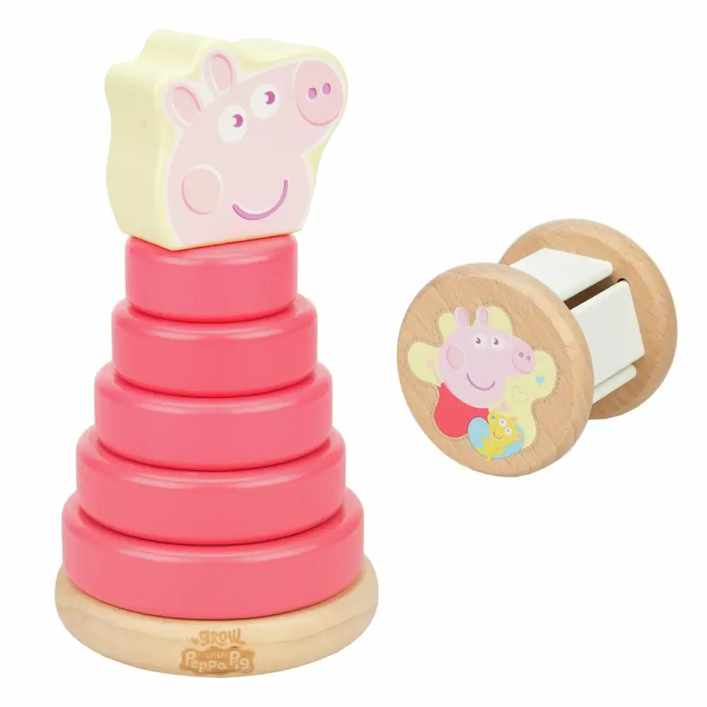 Grow with Peppa Wooden Roller Rattle and Topple Tower Gift Set