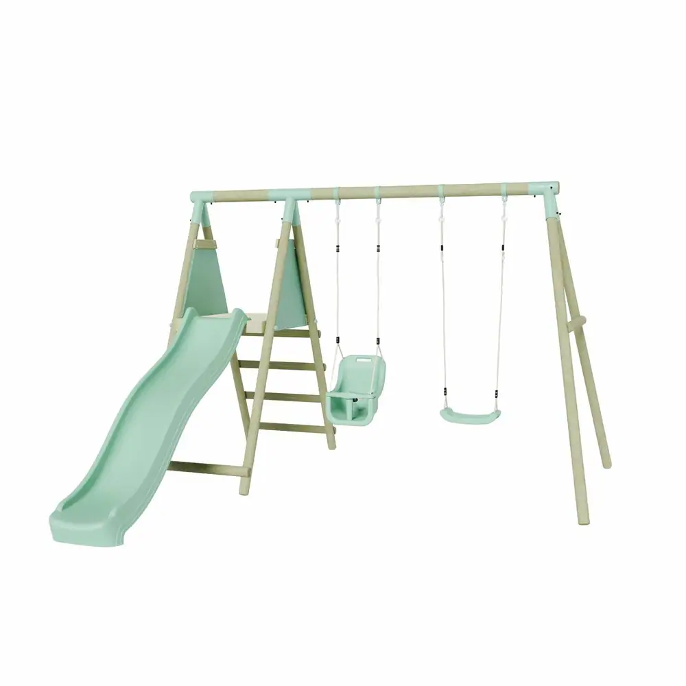Mercia Wooden Double Swing with Single Baby Seat & Slide