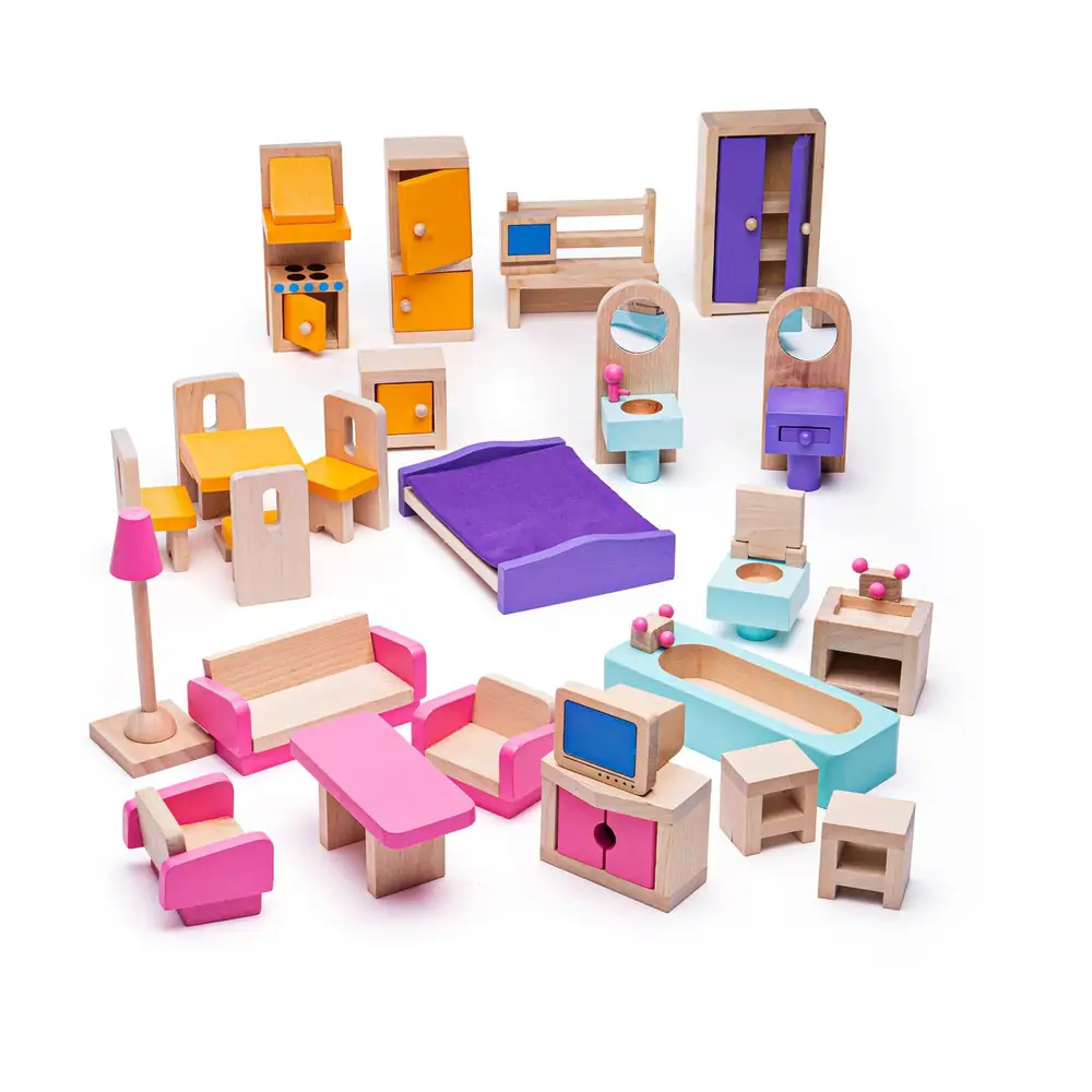 BIGJIGS Toys Wooden Dolls House Furniture Set