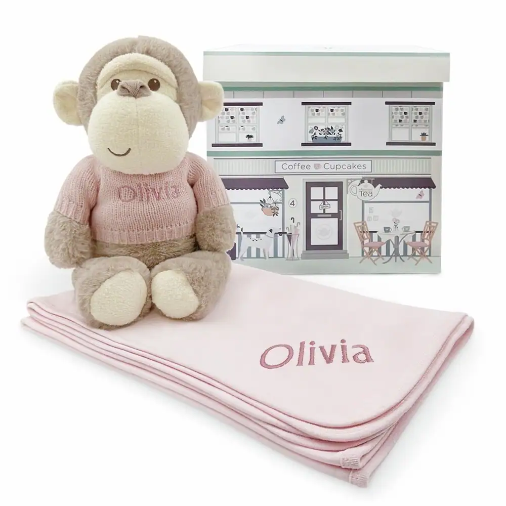 Babyblooms Personalised Morris Monkey Soft Toy And Snuggle Wrap Gift Set