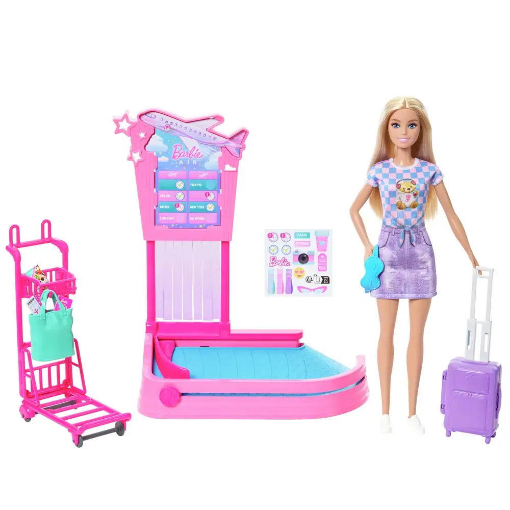 Barbie Malibu Travel Doll, Baggage Claim Playset & Accessories